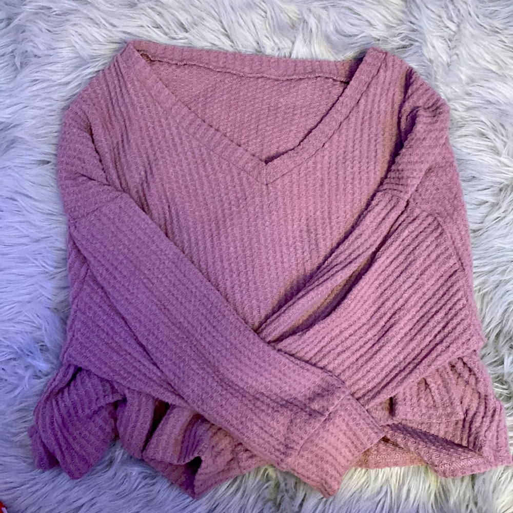 dusty pink knit ribbed sweater